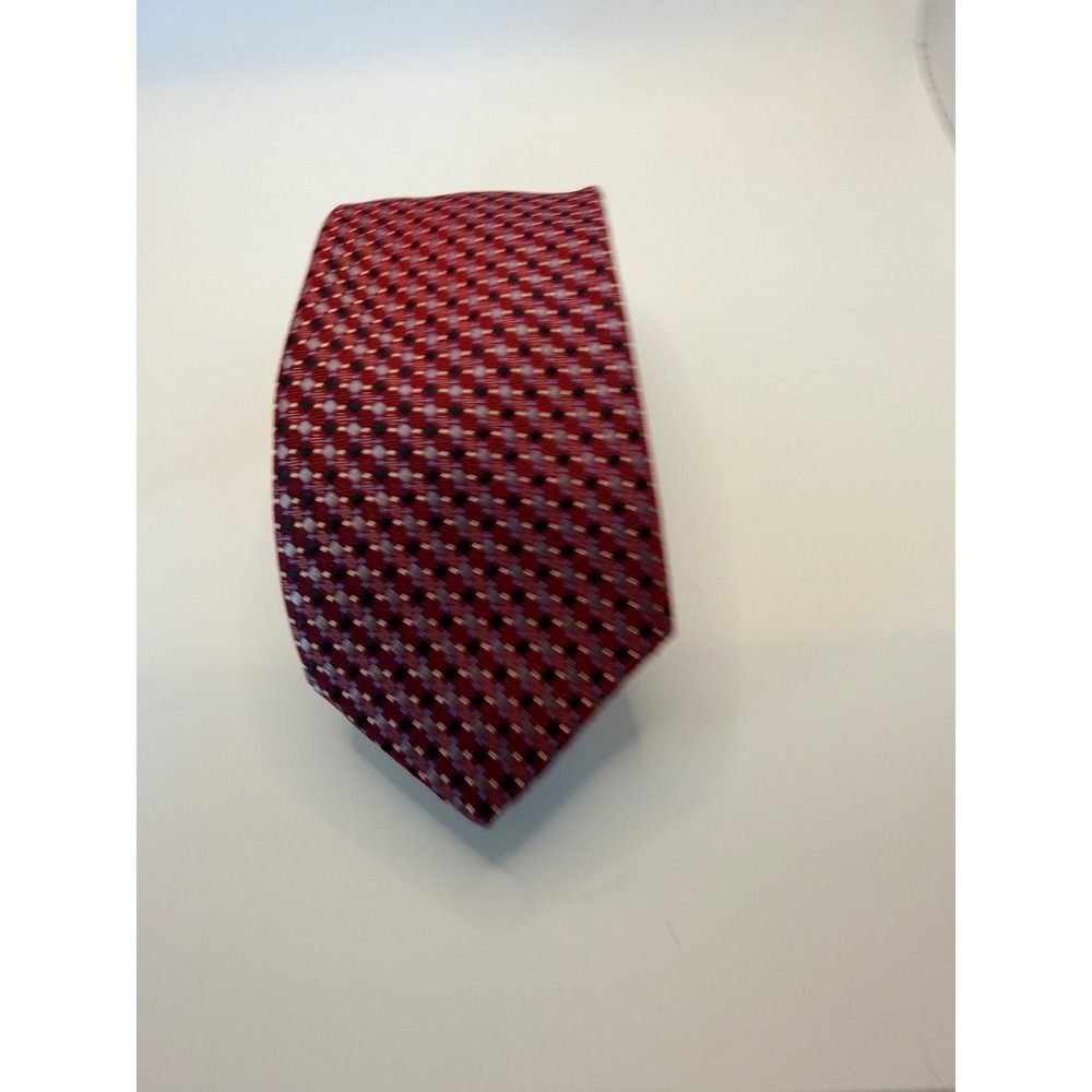 Jos. A. Bank Mens Red Geometric Grid 100% Silk Necktie Formal Business Accessory